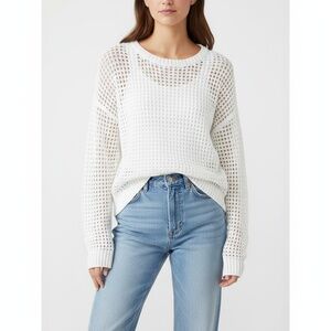 GOLDIE Lewinter Sweater Womens Size XS White Open Knit Long Sleeve Casual Chic